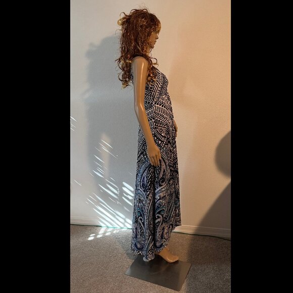 White House Black Market Sleeveless V-Neck Tribal Print HiLo Dress Sz 2 EUC $170 - Picture 6 of 14